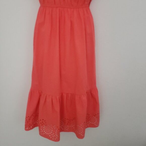 Lauren Conrad Midi Dress Small Orange Eyelet Ruffles Tiered Cottagecore - Picture 3 of 9